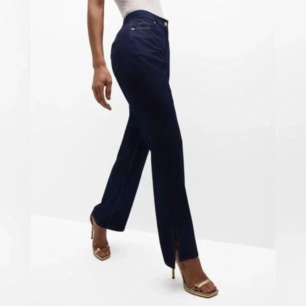 Elie Tahari womens The Gavi Slit Knit Jeans size 2 Midnight Blue 31" inseam $295 - Picture 3 of 16